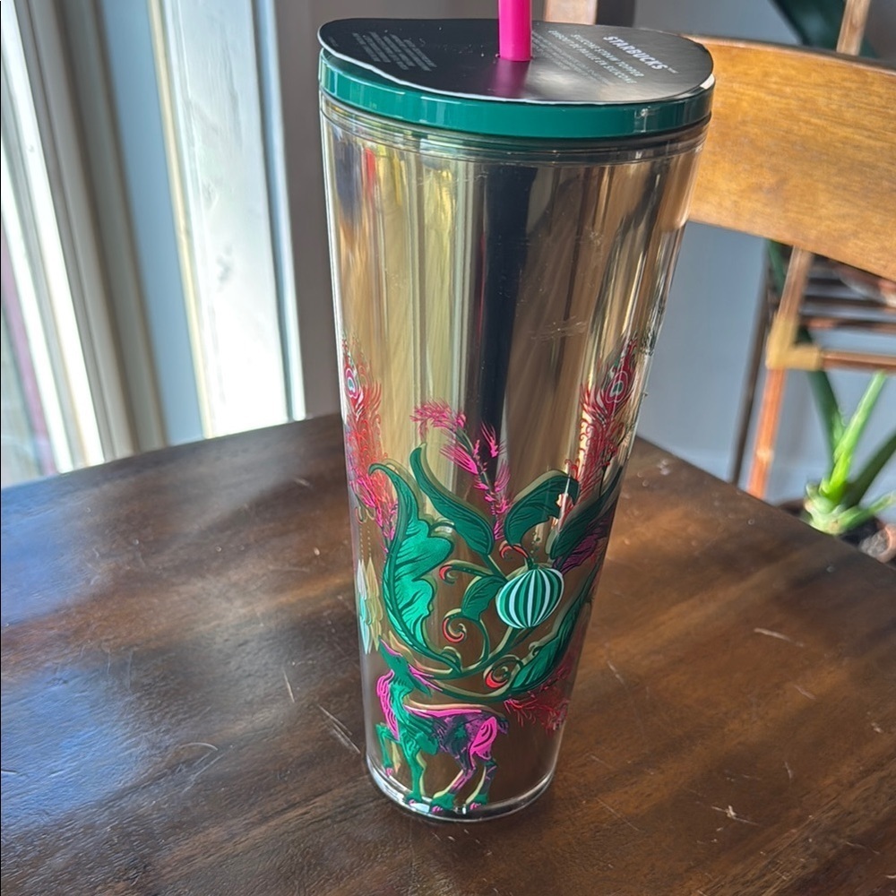 Colorful Floral Tumbler with Straw